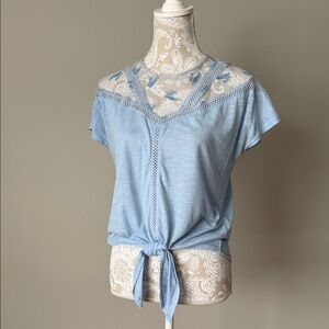 Buffalo David Bitton Sky Blue Lace Accent Blouse